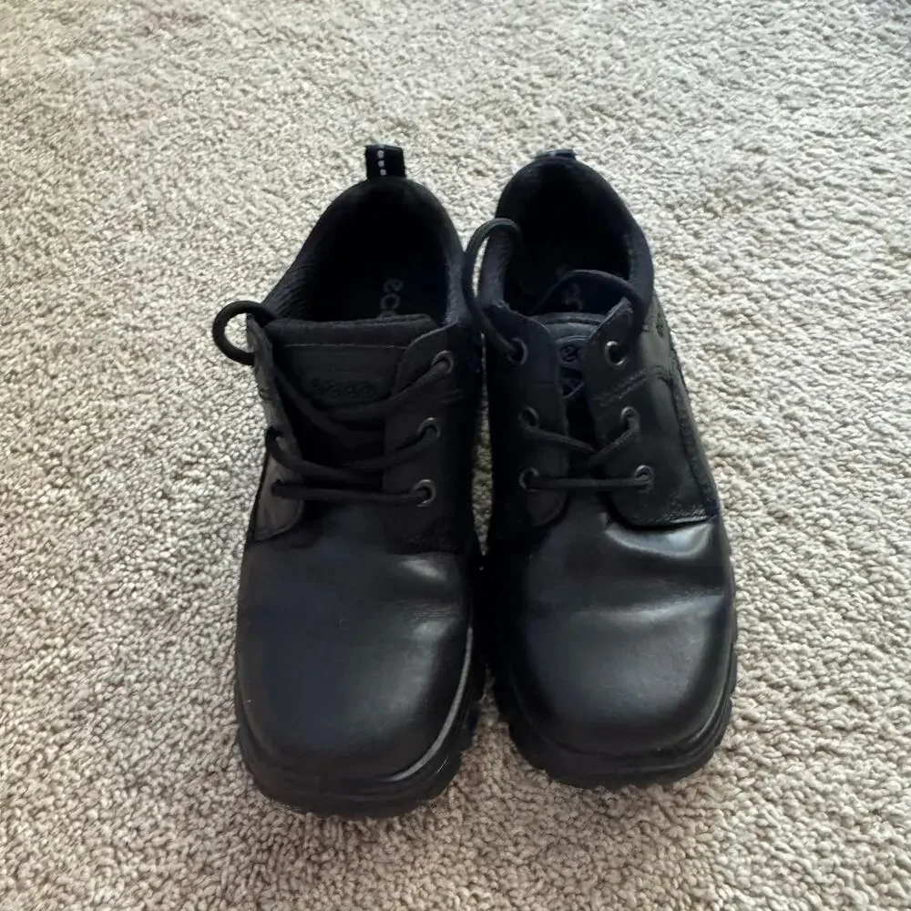 Ecco 3DS Black Leather Lace Up Sneakers Shoes Size 34 / US Size 3 Chunky Soles